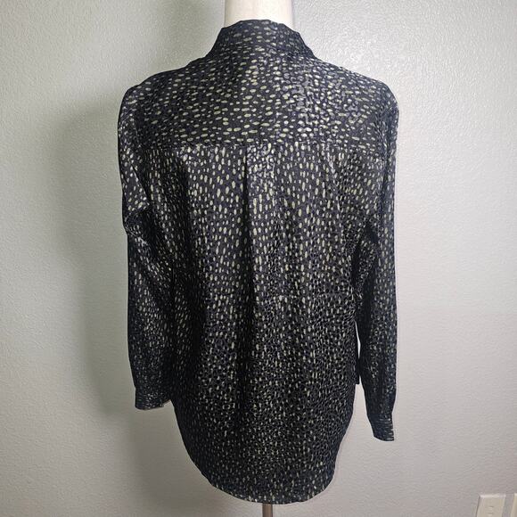 Liverpool Silky Button Up Collared Textured Black and Olive Green Top Small - Picture 4 of 11